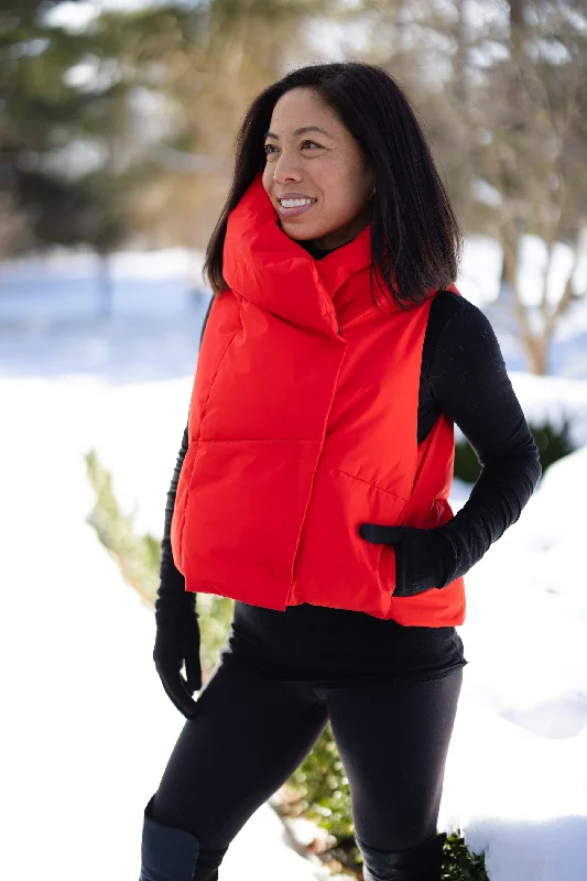 Red Waterproof Pretty Puffer Vest Zip-Front Sport Vest