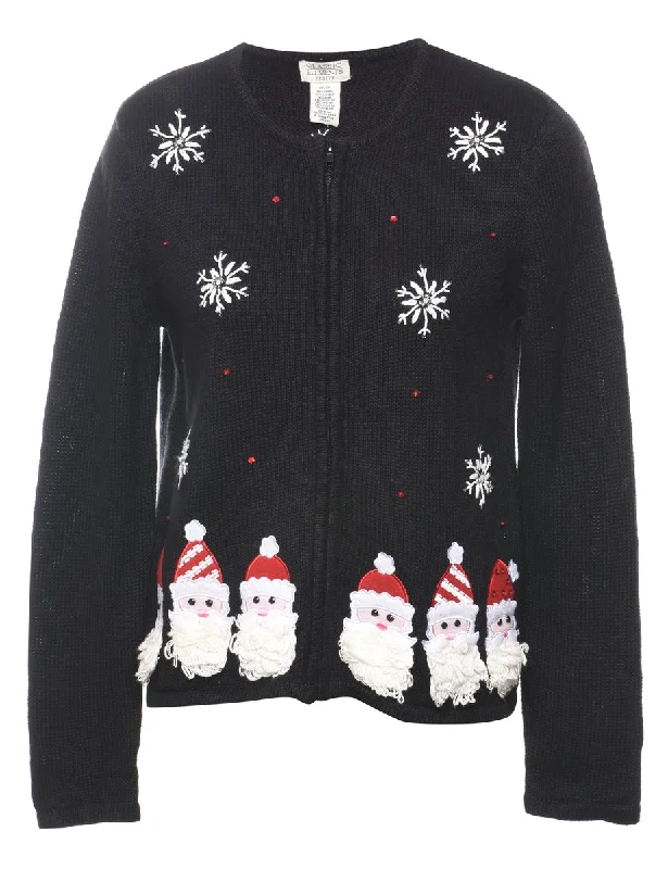 Santa Claus Christmas Cardigan - S Crew Neck V-Neck Turtle Neck