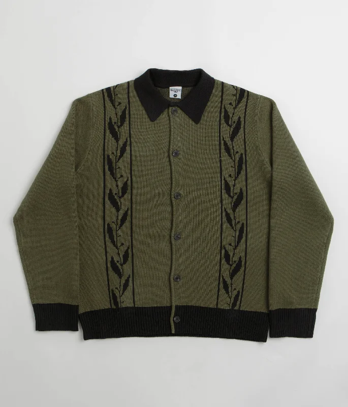 Service Works Olive Branch Cardigan - Olive Denim Fabric Leather Fabric Suede Fabric