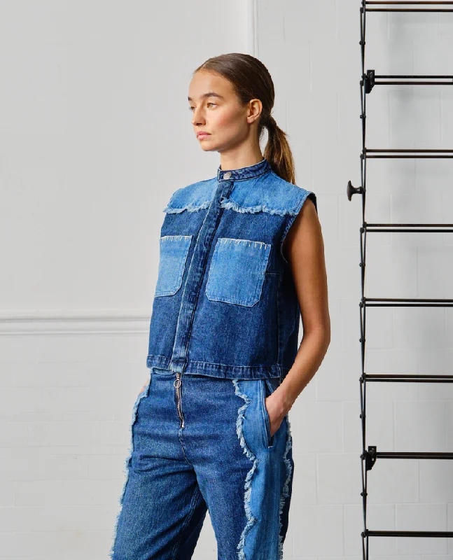 Seventy Mochi Ari Scalloped Denim Waistcoat Cozy Fitted Waistcoat Vest