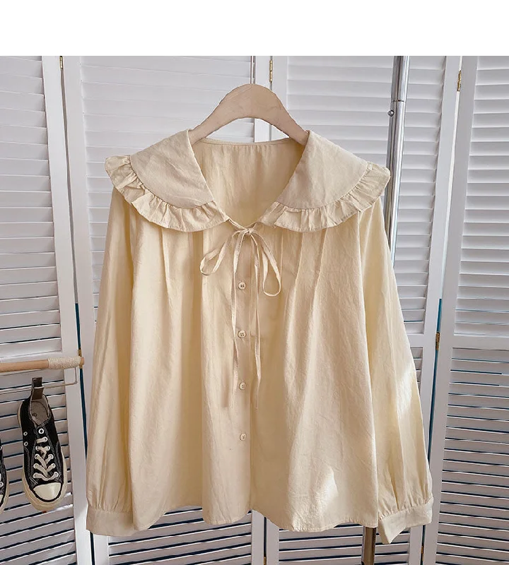 Solid color drawstring doll Neck Shirt Long Sleeve Shirt cardigan  6347 Zippered Buttoned Snapped