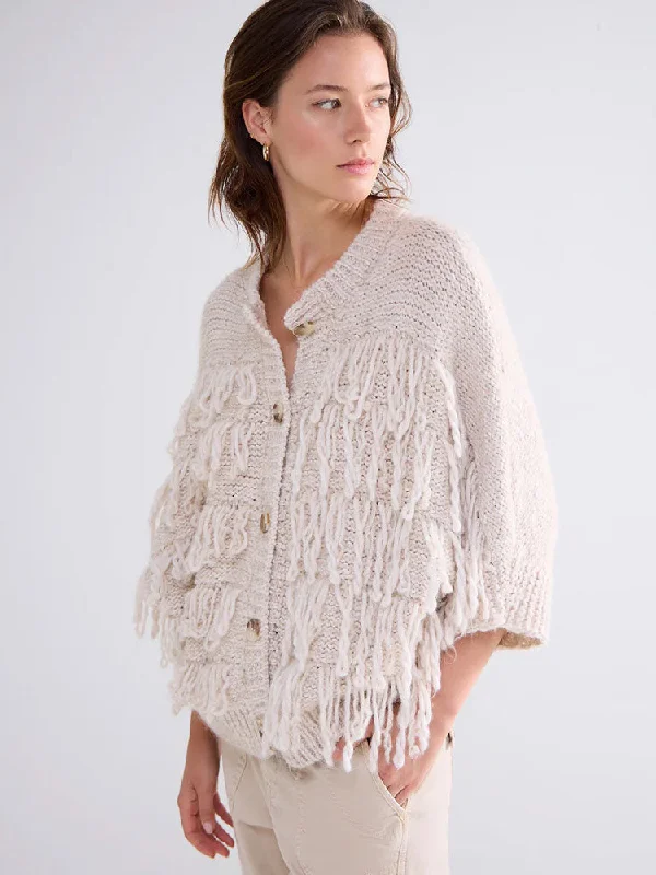 Summum Fringe Knit Cardigan Ivory