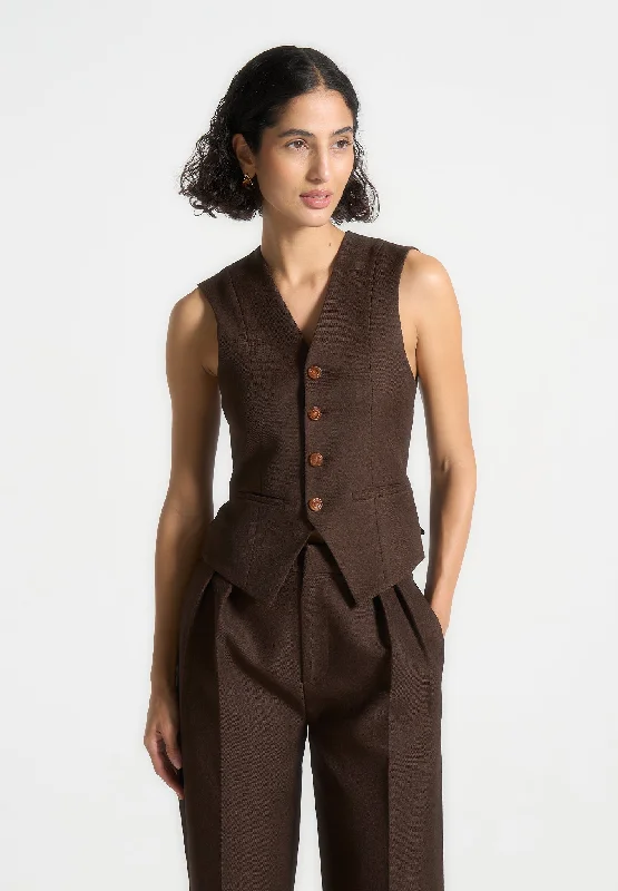 Tailored Cinch Waistcoat - Brown Cozy Fur-Lined Waistcoat Vest