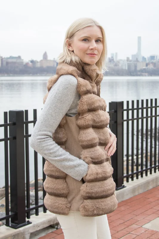 ÉLODIE - Bevel Faux Fur Puffer Vest Slim Fit Vest