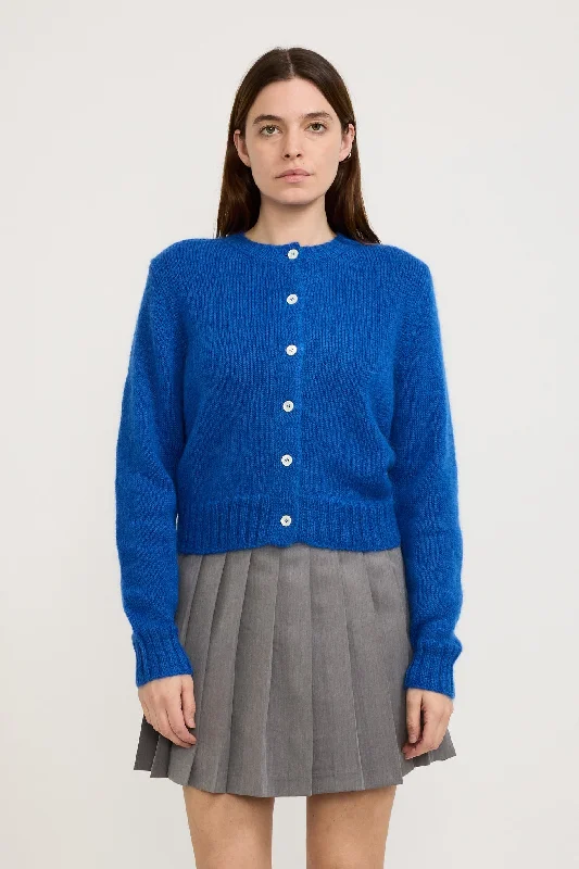 Unisex Crewneck Knit Cardigan Blue