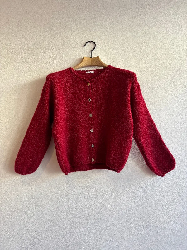 Wine Long Sleeve Mohair Cardigan Lace Blend Ribbed Blend Corduroy Blend