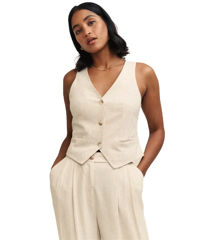 Linen-blend Victoria Waistcoat - Cream Fashionable Double-Breasted Waistcoat