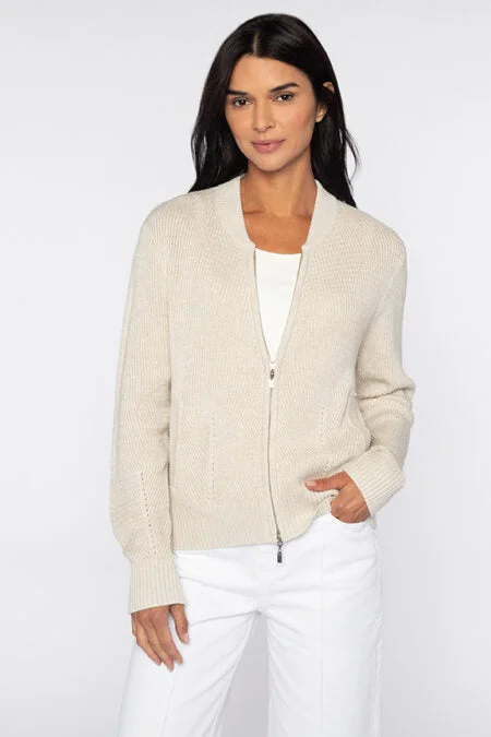 Kinross Cashmere Zip Baseball Cardigan